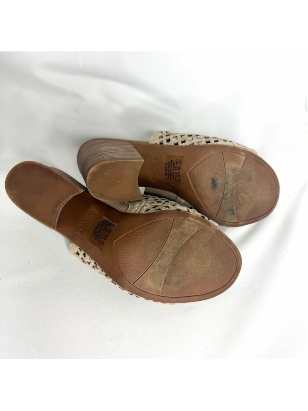 Women's Franco Sarto Beige Woven Open Toe Heeled Sandals Size 7.5 - Picture 5 of 6